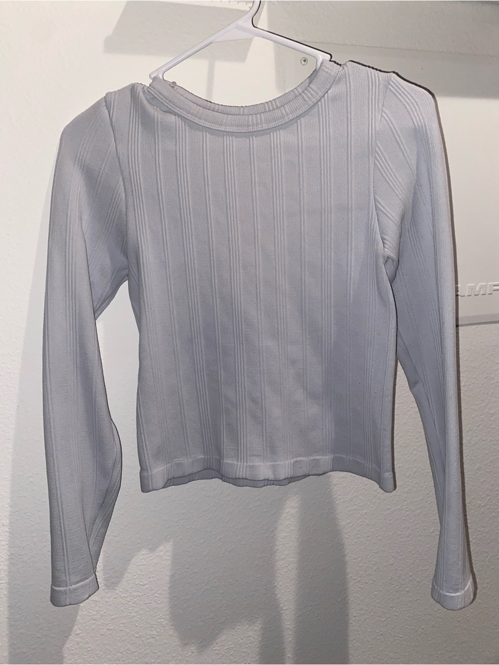 Classic White Ribbed Long-Sleeve Women's Top